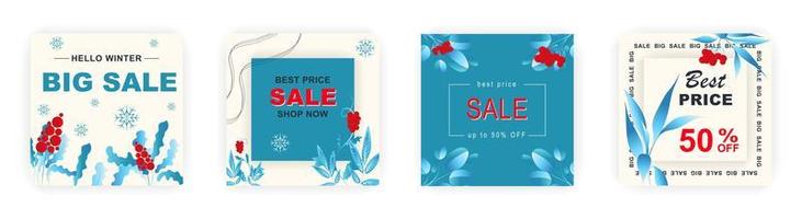 Modern winter square sale poster for Merry Christmas templates. Suitable for social media posts, poster, mobile apps, banners design and web ads, vector backgrounds, promotion materials.