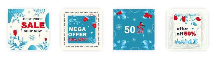 Modern winter square sale poster for Merry Christmas templates. Suitable for social media posts, poster, mobile apps, banners design and web ads, vector backgrounds, promotion materials.