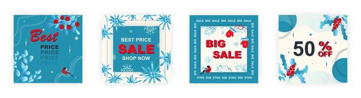 Modern winter square sale poster for Merry Christmas templates. Suitable for social media posts, poster, mobile apps, banners design and web ads, vector backgrounds, promotion materials.