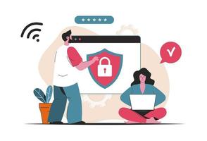 Cyber security concept isolated. Password protection personal data, identification. People scene in flat cartoon design. Vector illustration for blogging, website, mobile app, promotional materials.