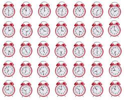 Alarm clocks shows the time from an hour to twelve photo
