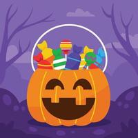 Halloween Pumpkin Bucket Full Of Candy vector