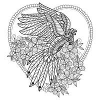 Bird and heart hand drawn for adult coloring book vector