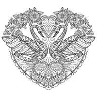 Swan and heart hand drawn for adult coloring book vector