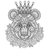 Princess bear hand drawn for adult coloring book vector