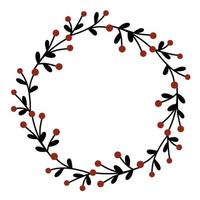 Christmas wreath from branches with leaves and red berries vector illustration