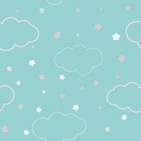 Delicate heavenly seamless pattern with clouds and stars vector illustration