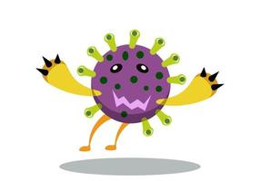 Ilustración de dibujos animados de vector de un virus. germen de dibujos animados lindo en el diseño de estilo plano.