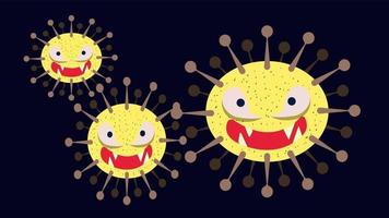 gráfico de vector de ilustración de carácter amarillo de colección de conjunto de gérmenes, bacterias y virus.