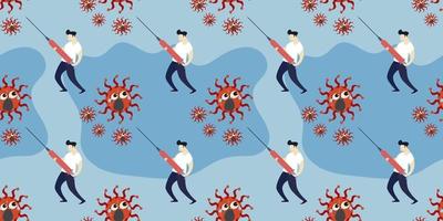 Seamless pattern of image People fighting with virus concept. fight covid-19 corona virus. stopping corona virus. Vector illustration EPS10.