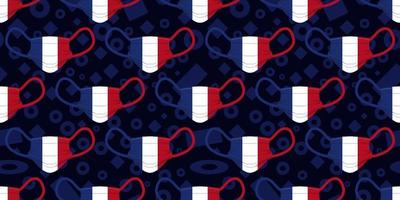 Seamless pattern of surgical mask with France Flag on memphis element background. vector