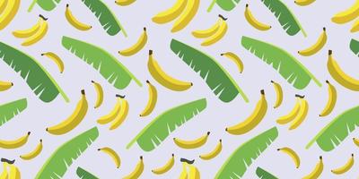 Seamless vector pattern of yellow bananas and Tropical banana leaf  randomly distributed isolated on light blue background. Suits for Decorative Paper, Packaging, Covers, Gift Wrap, etc.