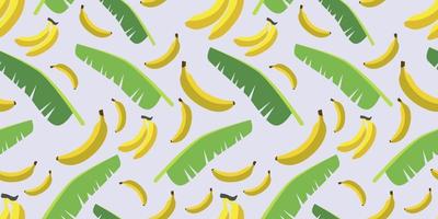 Seamless vector pattern of yellow bananas and Tropical banana leaf  randomly distributed isolated on light blue background. Suits for Decorative Paper, Packaging, Covers, Gift Wrap, etc.