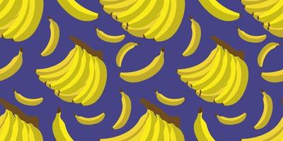 Seamless vector pattern of single banana and bunch of bananas isolated on blue background. Suits for Decorative Paper, Packaging, Covers, etc.