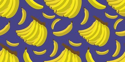 Seamless vector pattern of single banana and bunch of bananas isolated on blue background. Suits for Decorative Paper, Packaging, Covers, etc.