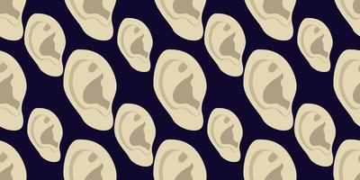 Seamless vector pattern of flat design human ear isolated on dark background.