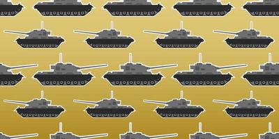 Seamless vector pattern of Military tank isolated on desert color gradation background.