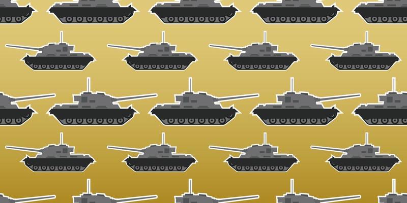 Seamless vector pattern of Military tank isolated on desert color gradation background.