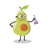 lindo personaje de aguacate sosteniendo una ilustración de botella de laboratorio vector