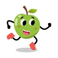 personaje de manzana verde con ilustración de expresión feliz vector