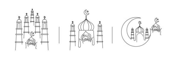 celebración de eid mubarak- mezquita. pancarta, pergamino, pegatina, insignia, etiqueta de precio, póster. ilustración vectorial. vector