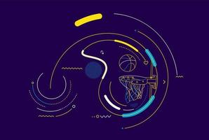 Basketball basket shot, hoop, game, Colorful Line art vector illustration.