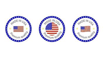 Made in USA labels. USA quality stamp.Vector icon for tags, badges, stickers, emblem, product. vector