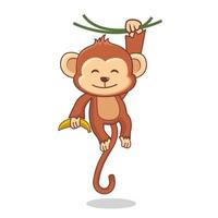 Cute Monkey Hanging Tree Cartoon Illustration vector