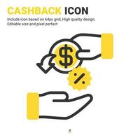 Cashback icon design outline color style isolated on white background. Vector icon money refund, return money, return on investment sign symbol concept for mobile payment, purchases, web and project
