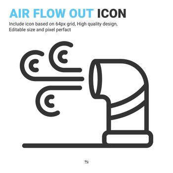 air flow out icon vector with outline style isolated on white background. Vector illustration air flow sign symbol icon concept for digital IT, smart home, industry, web, apps, technology and project
