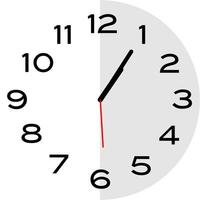 5 minutes past 1 o'clock analog clock icon vector