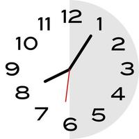 5 minutes past 8 o'clock analog clock icon vector