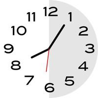 5 minutes past 8 o'clock analog clock icon vector