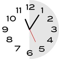 5 minutes past 11 o'clock analog clock icon vector