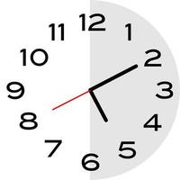 10 minutes past 5 o'clock analog clock icon vector