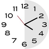 10 minutes past 4 o'clock analog clock icon vector