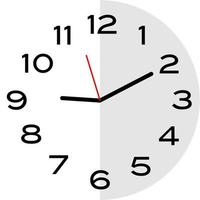 10 minutes past 9 o'clock analog clock icon vector