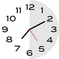 10 minutos después de las 7 en punto icono de reloj analógico vector