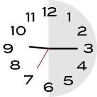 Quarter past 9 o'clock analog clock icon vector