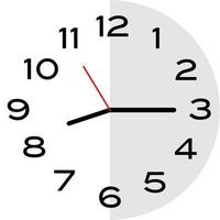 Quarter past 8 o'clock analog clock icon vector
