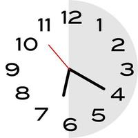 20 minutes past 6 o'clock analog clock icon vector