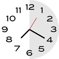 20 minutes past 7 o'clock analog clock icon vector