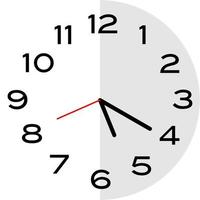 20 minutes past 5 o'clock analog clock icon vector
