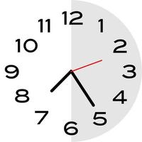 25 minutes past 7 o'clock analog clock icon vector