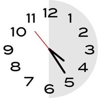 25 minutos después de las 4 en punto icono de reloj analógico vector