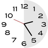 25 minutes past 2 o'clock analog clock icon vector