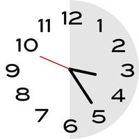 25 minutos después de las 3 en punto icono de reloj analógico vector