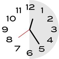 25 minutes past 12 o'clock analog clock icon vector