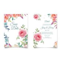 Romantic watercolor wedding invitation and menu template vector