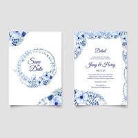 Romantic watercolor wedding invitation and menu template vector